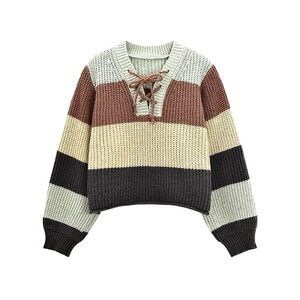dazy — striped knit sweater with lace-up design